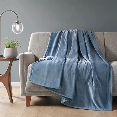 Beautyrest Blue Heated Plush Throw