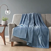Beautyrest Blue Heated Plush Throw