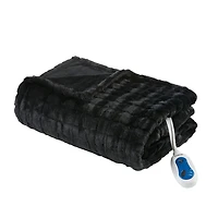 Beautyrest Marselle Black Heated Faux Fur Throw