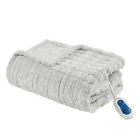 Beautyrest Marselle Gray Heated Faux Fur Throw