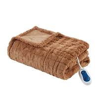 Beautyrest Marselle Brown Heated Faux Fur Throw