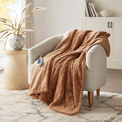 Beautyrest Marselle Brown Heated Faux Fur Throw