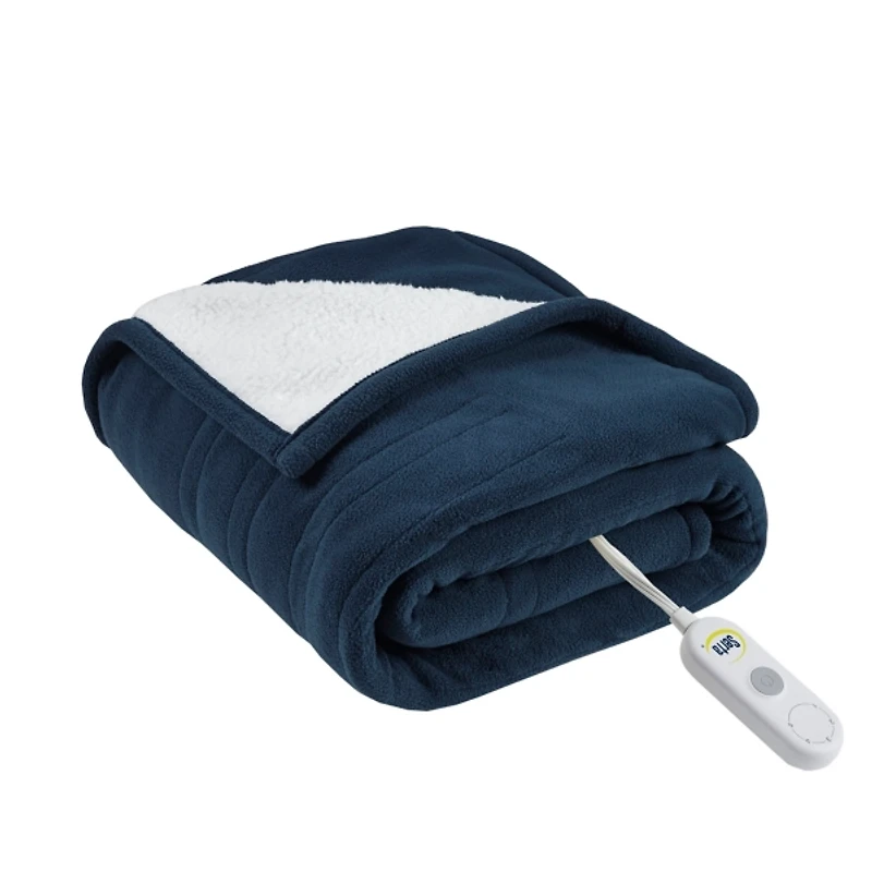 Serta Navy Heated Sherpa Throw