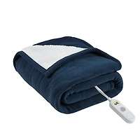 Serta Navy Heated Sherpa Throw