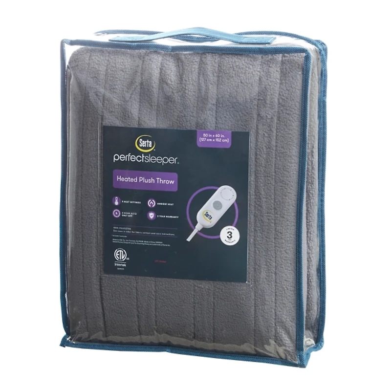 Serta Gray Heated Sherpa Throw