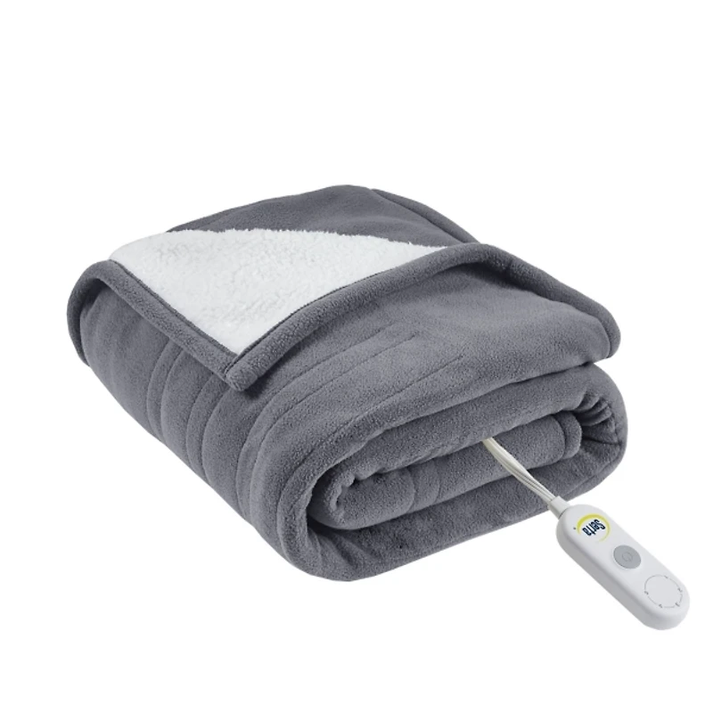 Serta Gray Heated Sherpa Throw