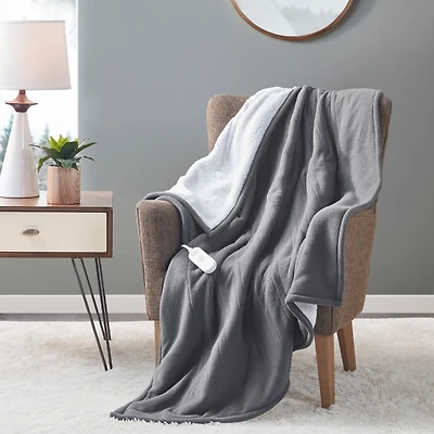 Serta Gray Heated Sherpa Throw