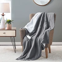 Serta Gray Heated Sherpa Throw