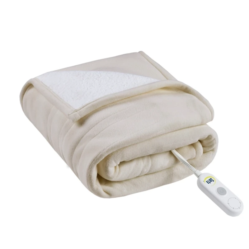 Serta Tan Heated Sherpa Throw