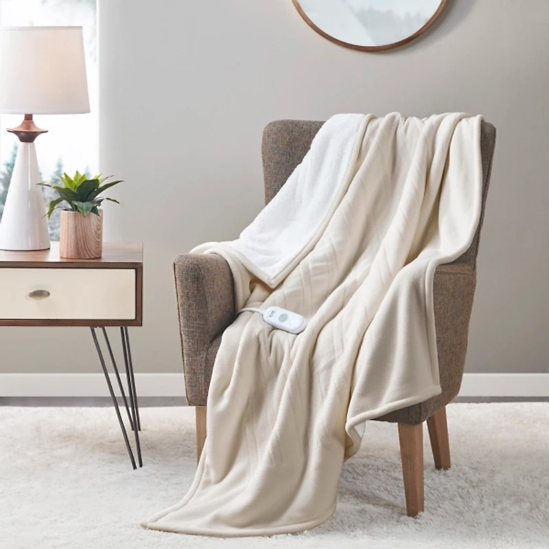 Serta Tan Heated Sherpa Throw