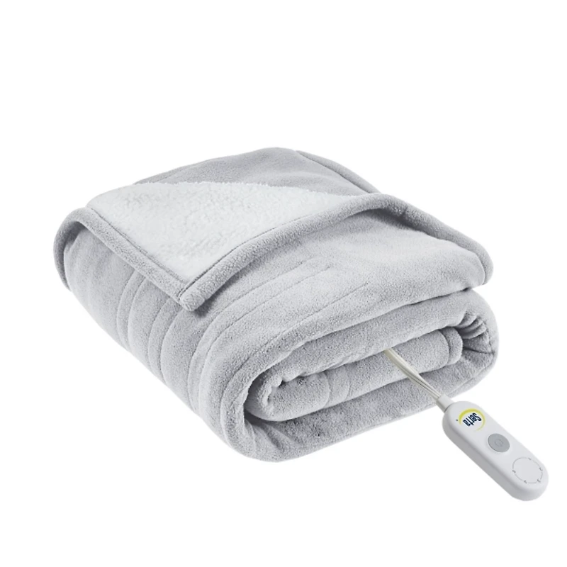 Serta Light Gray Heated Sherpa Throw