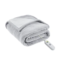 Serta Light Gray Heated Sherpa Throw