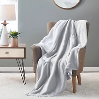 Serta Light Gray Heated Sherpa Throw