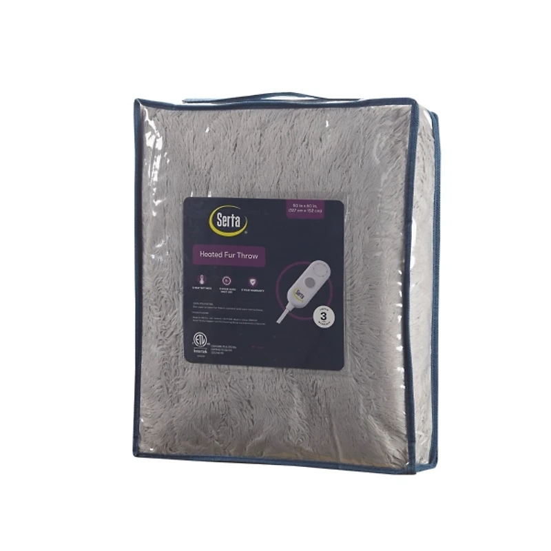 Serta Heated Shaggy Faux Fur Throw