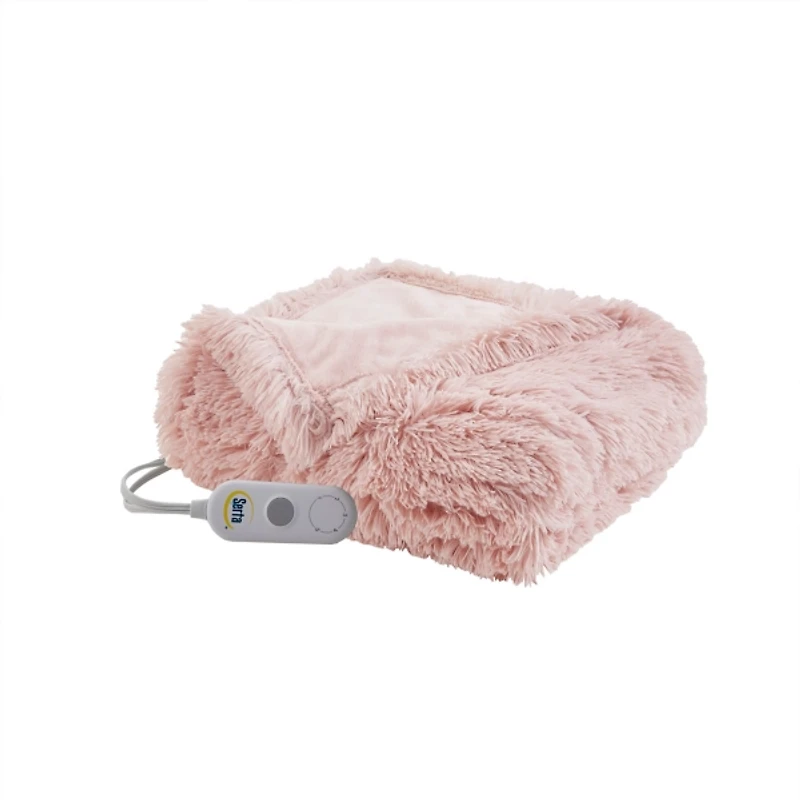 Serta Pink Heated Shaggy Faux Fur Throw
