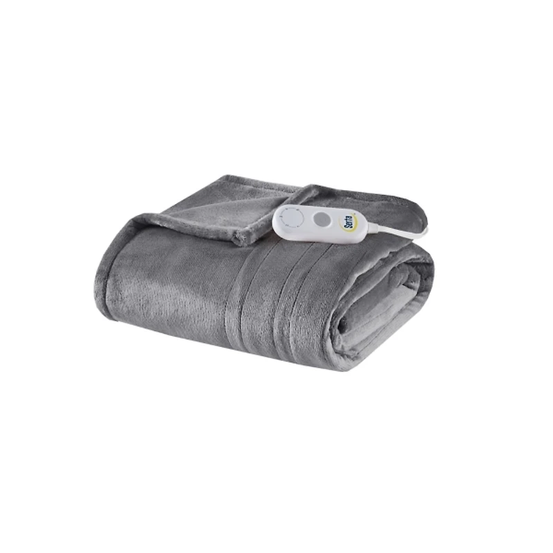 Serta Gray Heated Plush Throw