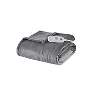Serta Gray Heated Plush Throw
