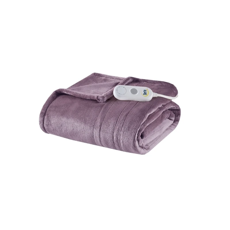 Serta Purple Heated Plush Throw