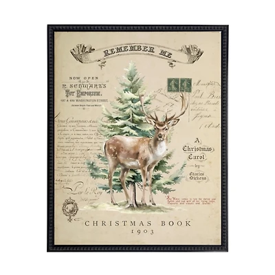Christmas Snowy Deer Collage Framed Art Print