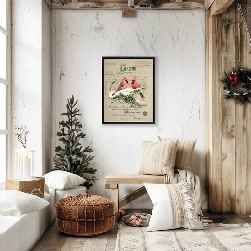 Christmas Cardinal Collage Framed Art Print