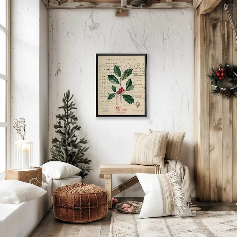 Christmas Holly Collage Framed Art Print