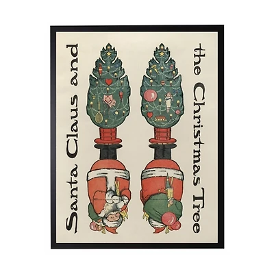 Vintage Santa and Christmas Tree Framed Art Print