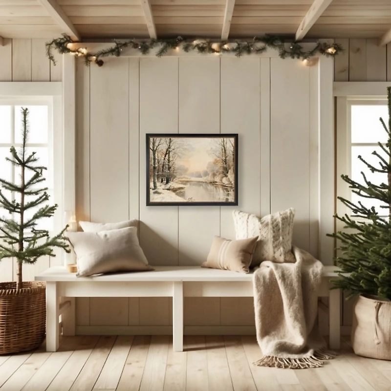 Snowy Landscape Gold Bead Framed Art Print