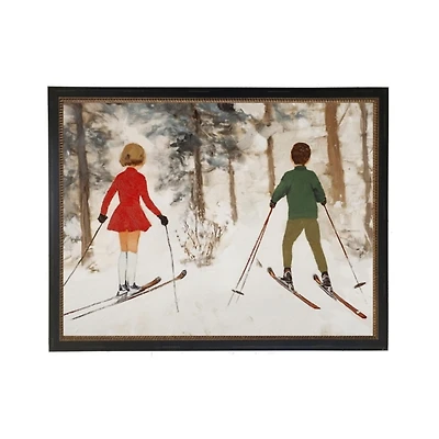 Vintage Skiing Gold Bead Framed Art Print