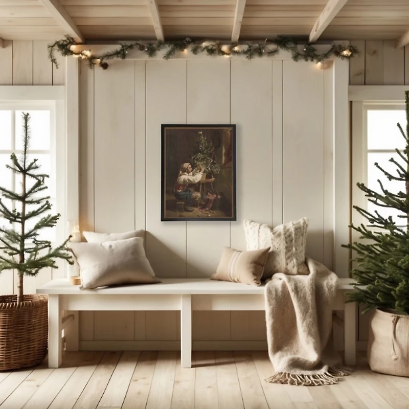 Christmas Tree Decorating Beaded Framed Art Print