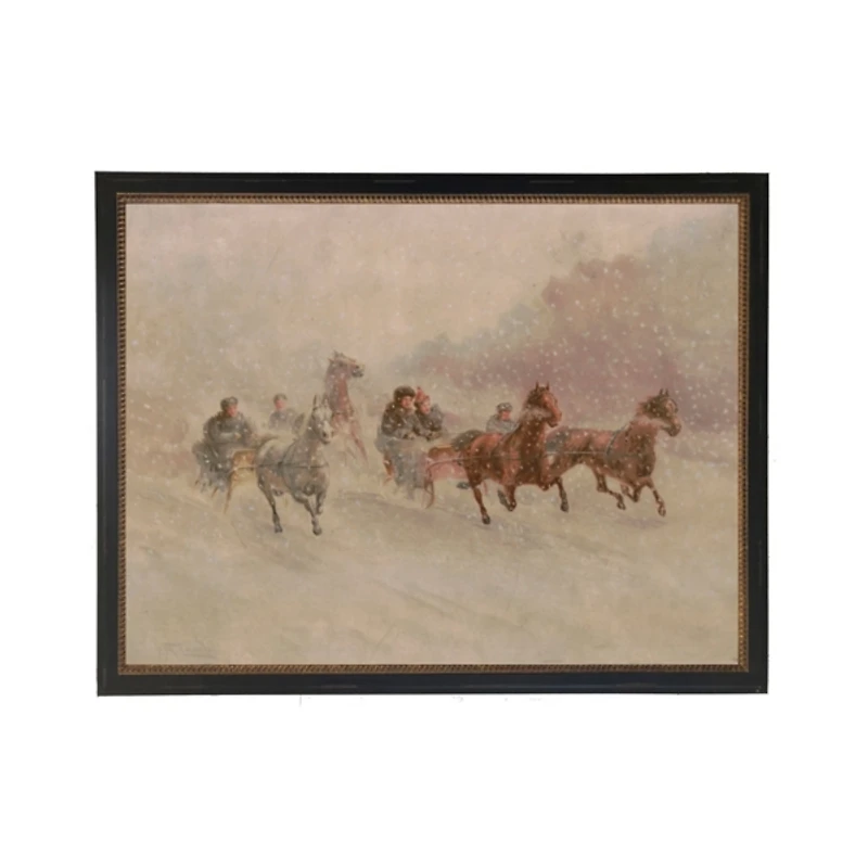 Horses Running in Snow Gold Bead Framed Art Print