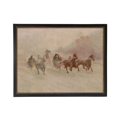 Horses Running in Snow Gold Bead Framed Art Print