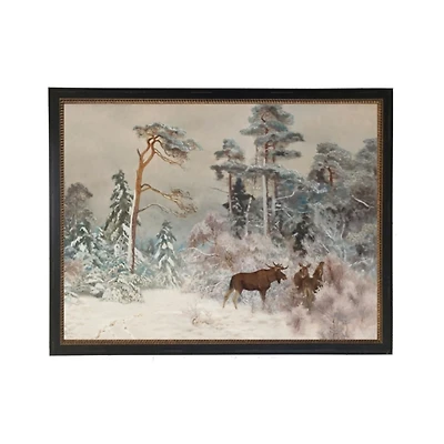 Moose Snowy Woods Gold Bead Framed Art Print