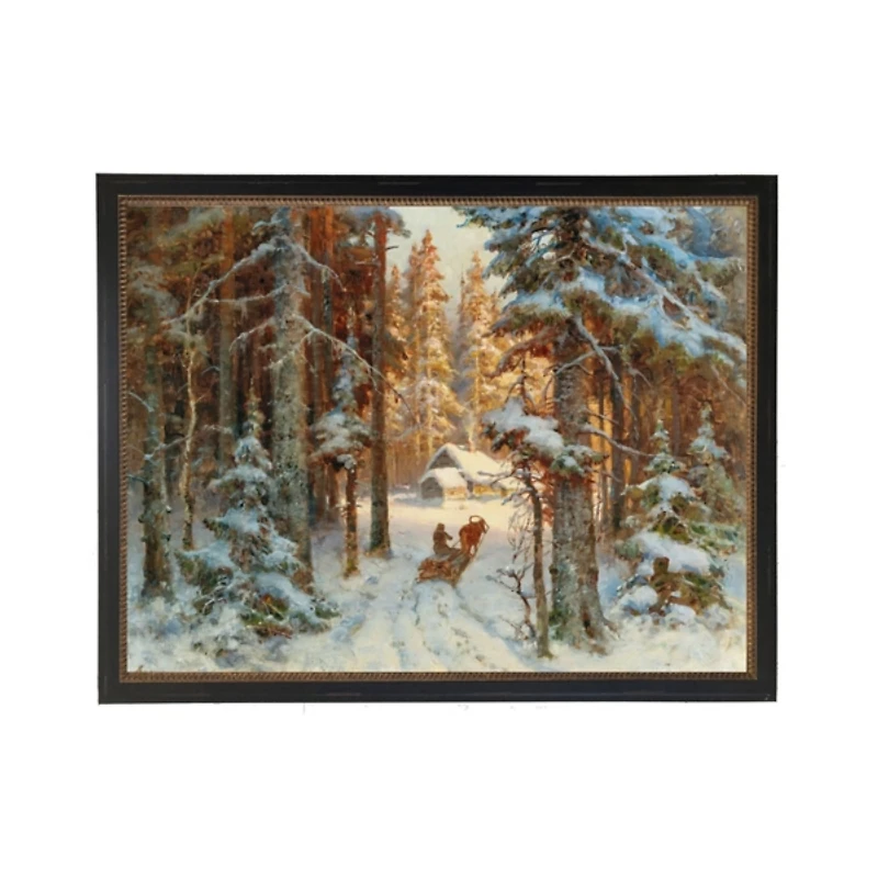 Sledding in Snow Gold Bead Framed Art Print