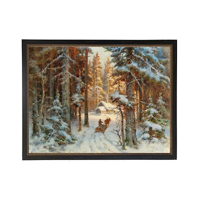 Sledding in Snow Gold Bead Framed Art Print