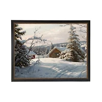 Snowy Cabin Gold Bead Framed Art Print