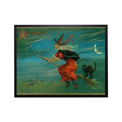 Vintage Witch on Broom Halloween Framed Art Print