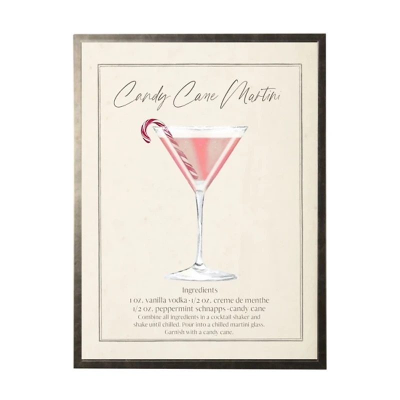 Candy Cane Martini Pewter Framed Art Print