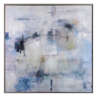 Blue Abstract Silver Framed Canvas Art Print