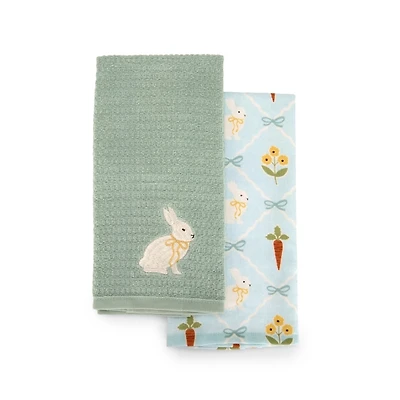 Blue Bunnies & Bows Kitchen Towels, Set of 2