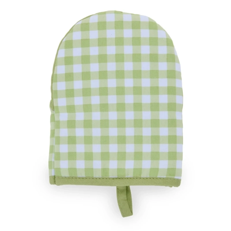 Green Gingham Oven Mitts, Set of 2