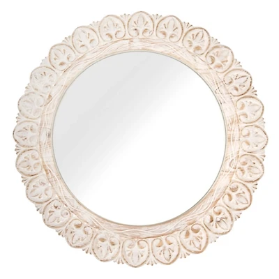 Round Sammi Whitewashed Wood Wall Mirror