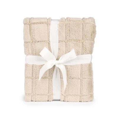 Ivory Faux Fur Grid Throw