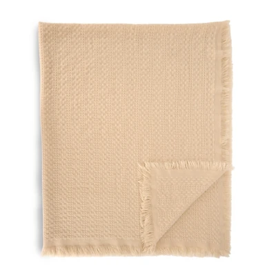 Ivory Waffle Weave Fringe Throw