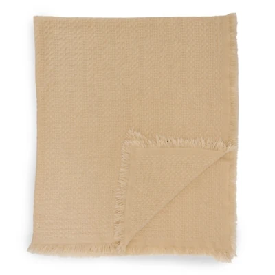 Taupe Waffle Weave Fringe Throw