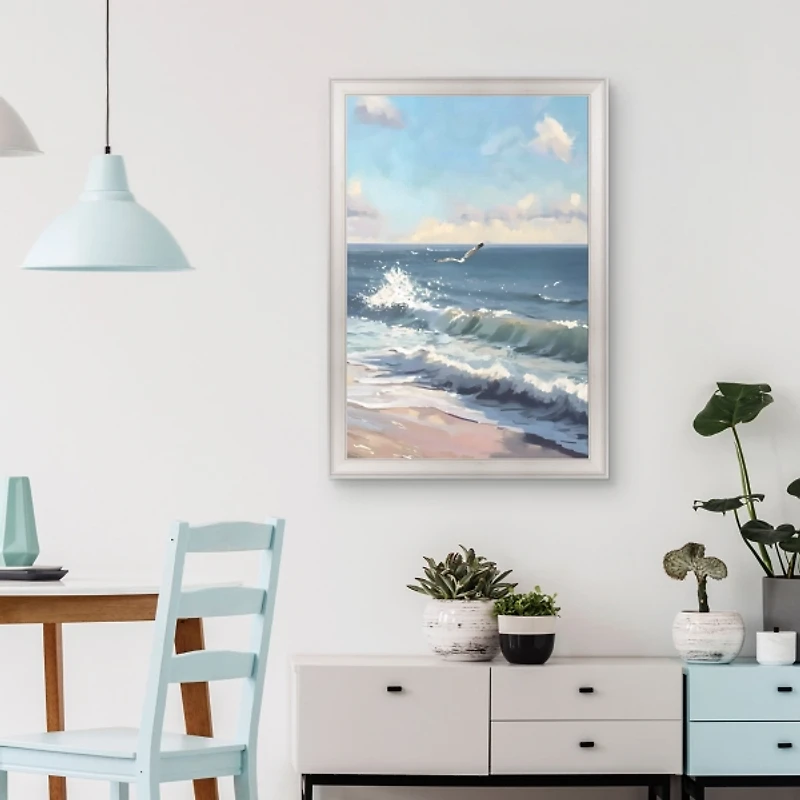 Flying Over Waves Framed Canvas Art Print