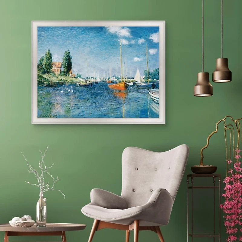 Red Boats at Argenteuil Framed Canvas Art Print