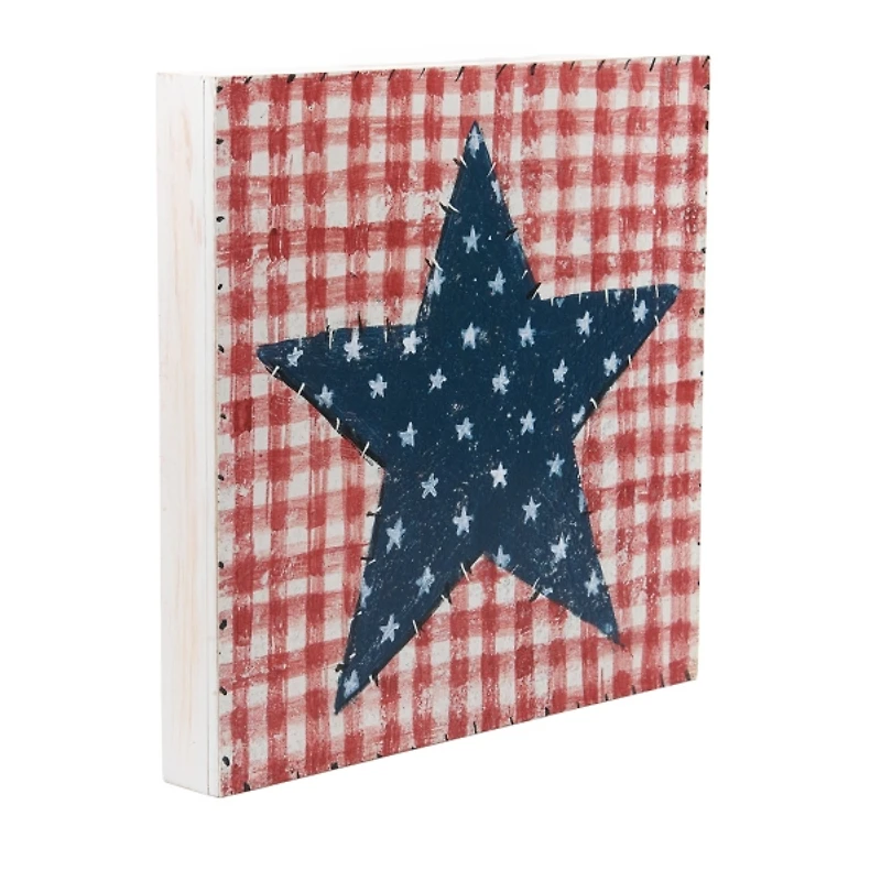 Blue Star & Plaid American Quilt Wall Plaque