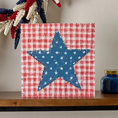 Blue Star & Plaid American Quilt Wall Plaque
