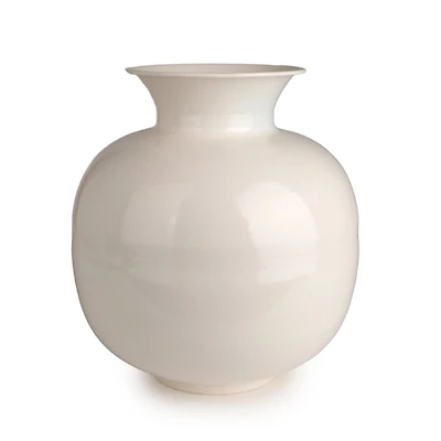 Round Glossy White Metal Vase