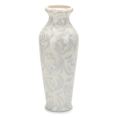 Blue Roses Fluted Ceramic Vase